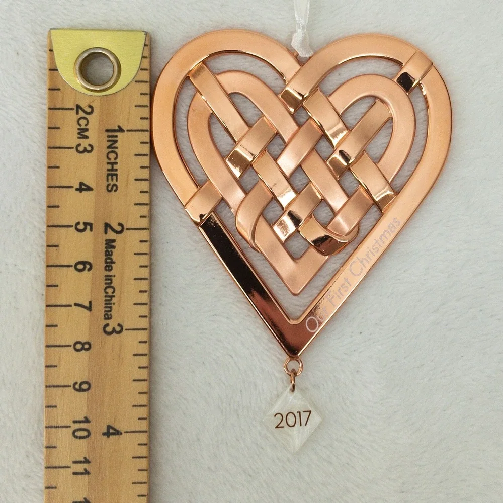 Hallmark Our First Christmas 2017 Heart Ornament Rose Gold Heart Metal Marriage